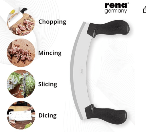 Rena Germany - Pizza Cutter - Pizza Slicer - Mezzaluna/Mincing Knife - Double Handle Ideal for Mincing, Dicing, Chopping & Slicing - with Serrated Knife - Image 4